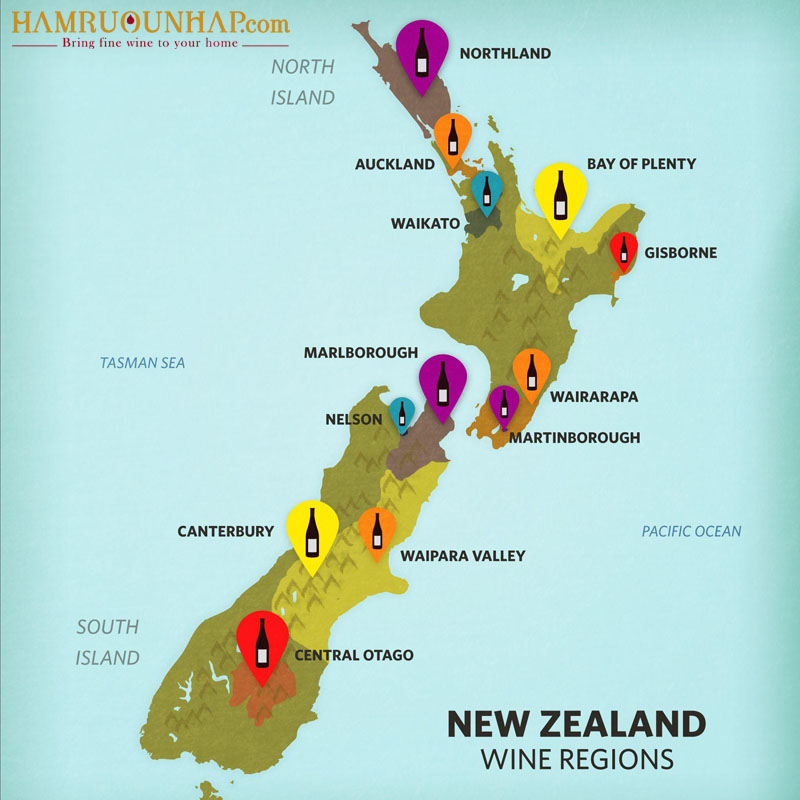 Bản đồ vùng trồng nho làm vang tại New Zealand